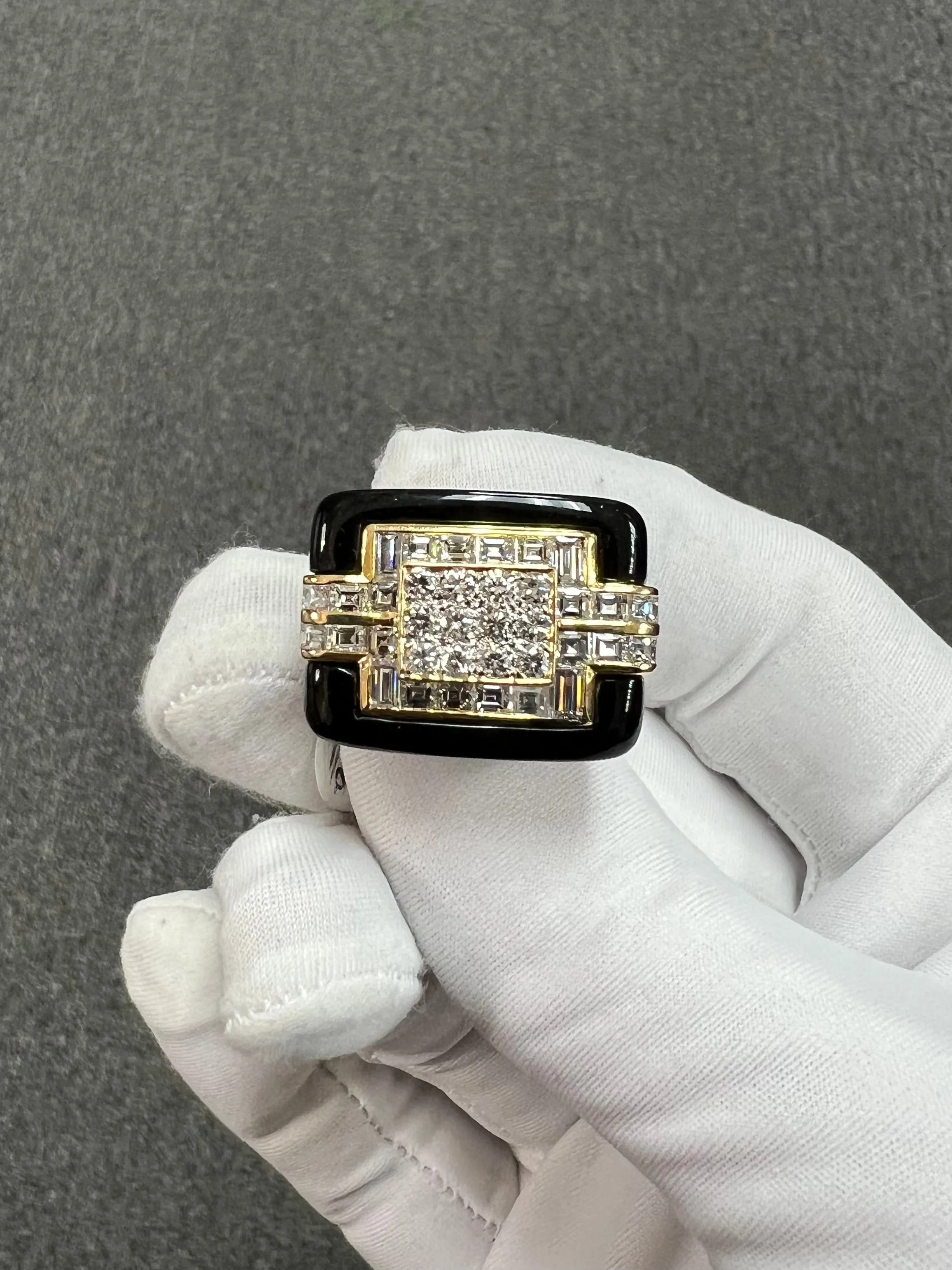 1970s Diamond Black Onyx 18k Yellow Gold Cocktail Ring