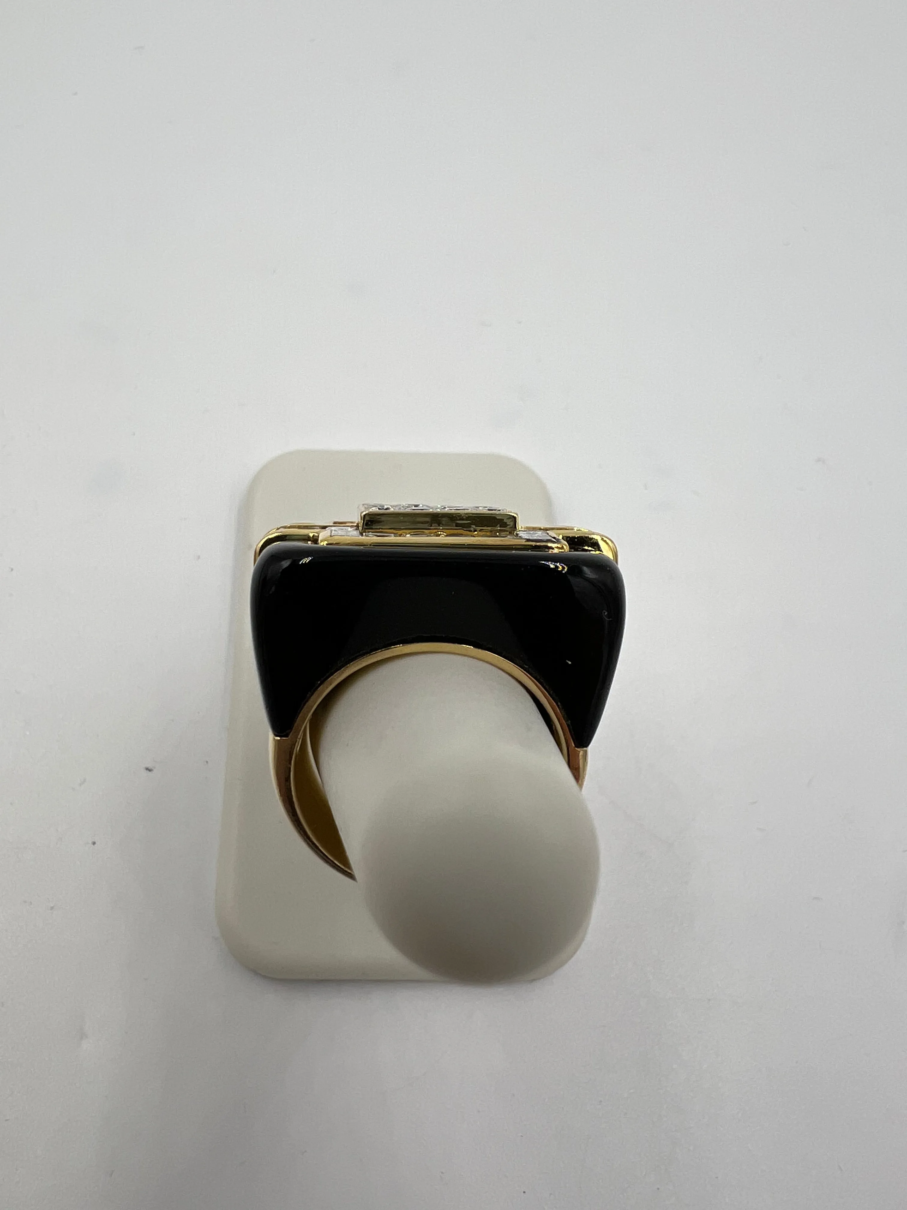 1970s Diamond Black Onyx 18k Yellow Gold Cocktail Ring