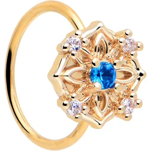 20 Gauge 5/16 Blue CZ Gem Gold Tone Flower Ring Nose Hoop