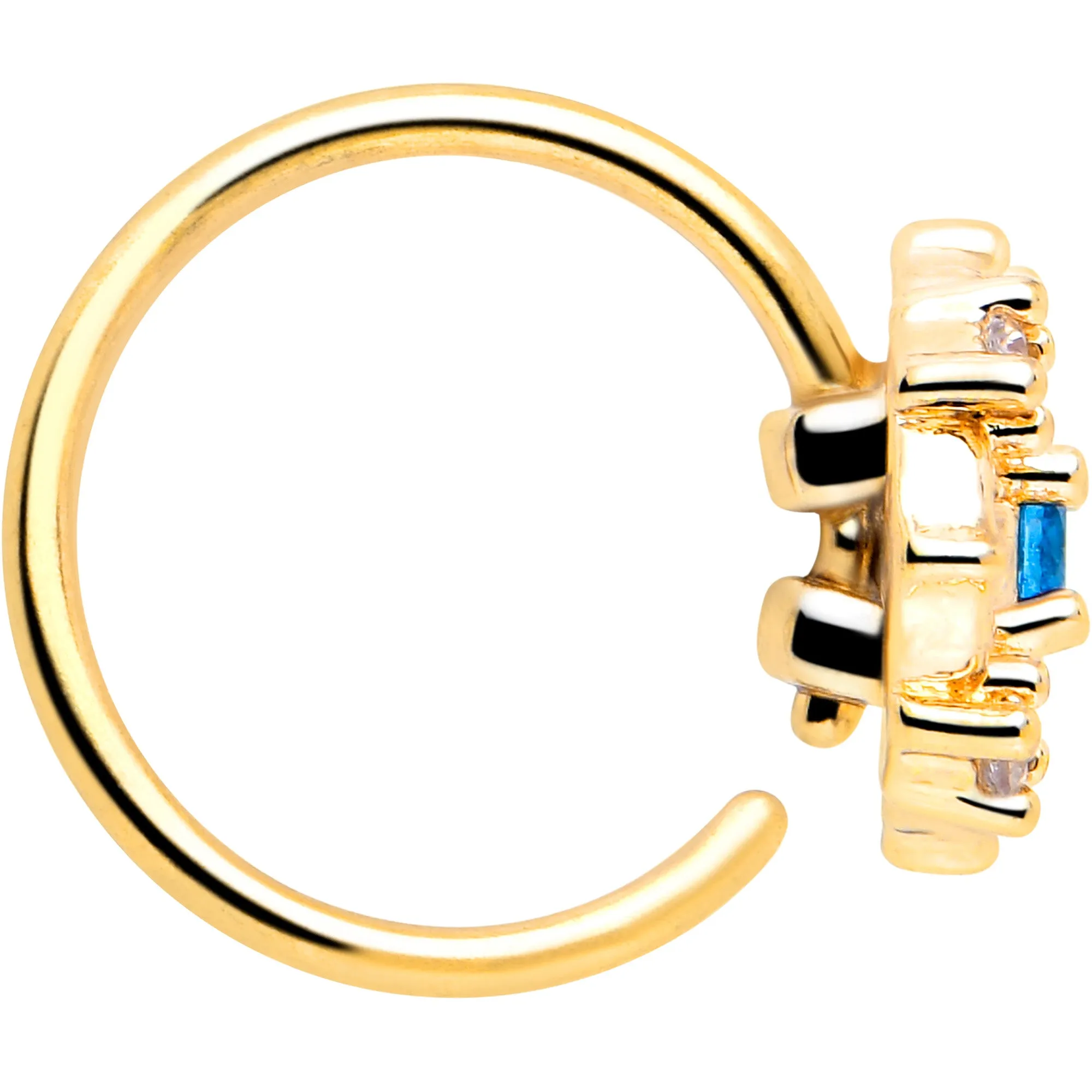 20 Gauge 5/16 Blue CZ Gem Gold Tone Flower Ring Nose Hoop