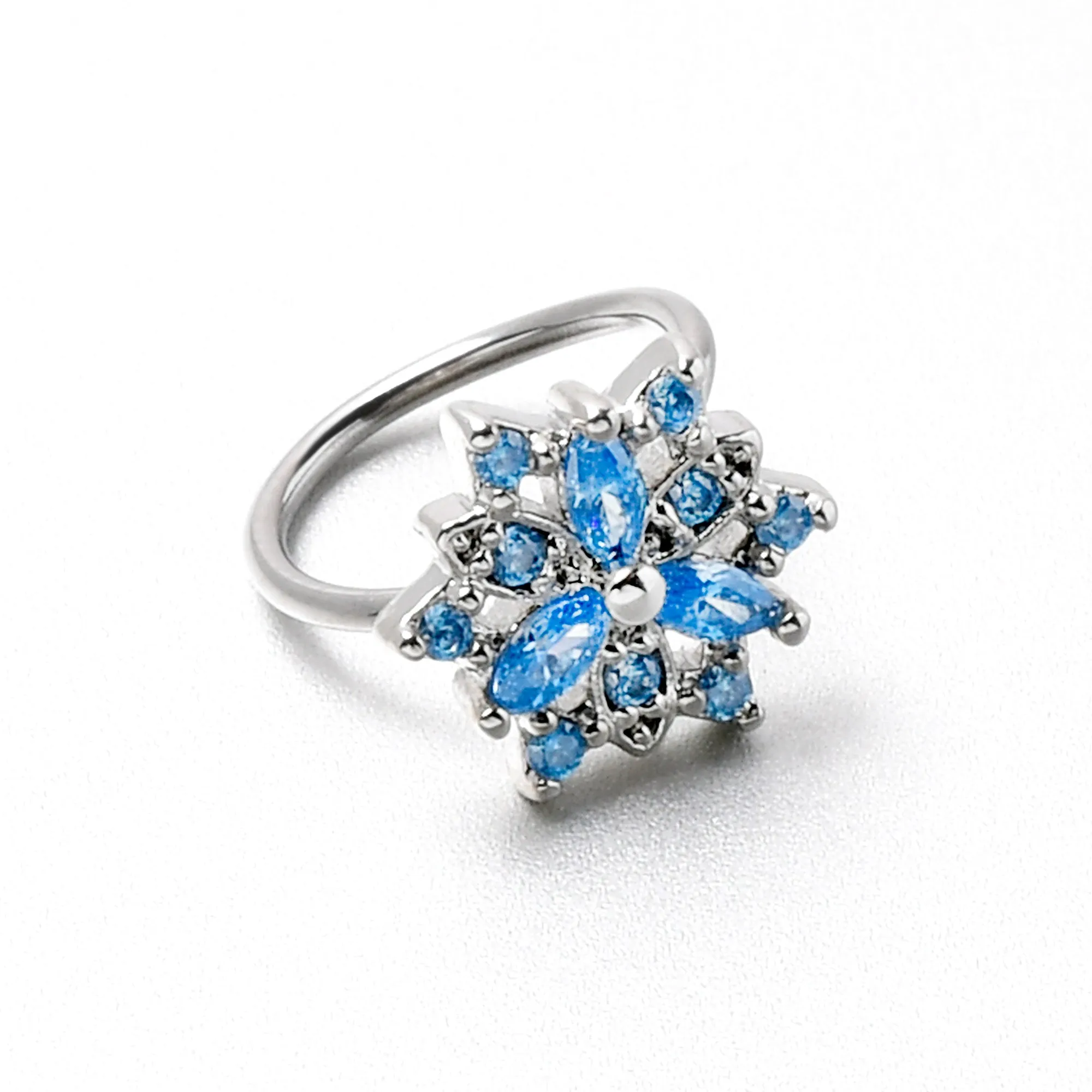 20 Gauge 5/16 Blue CZ Gem Snowflake Style Nose Hoop