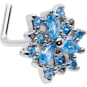 20 Gauge 7mm Blue CZ Gem Snowflake Blues L Shape Nose Ring