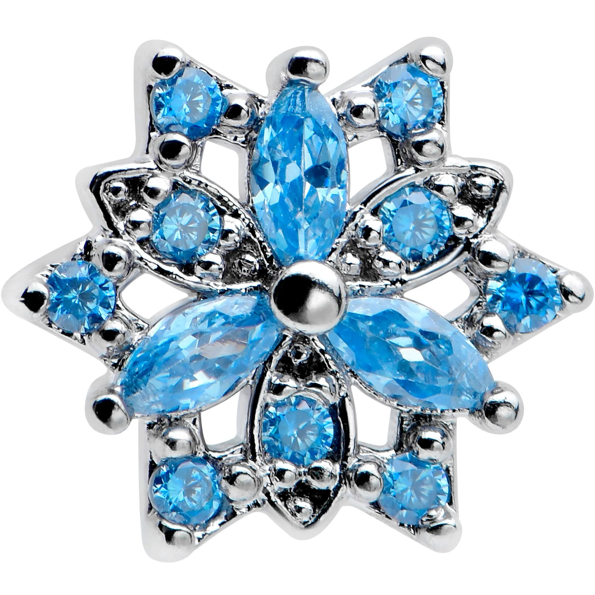 20 Gauge 7mm Blue CZ Gem Snowflake Blues L Shape Nose Ring