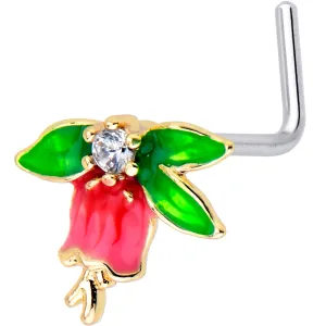 20 Gauge 7mm Clear CZ Gem Bell Flower L Shape Nose Ring