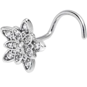 20 Gauge 7mm Clear CZ Gem Snowflake Flower Left Side Nose Screw