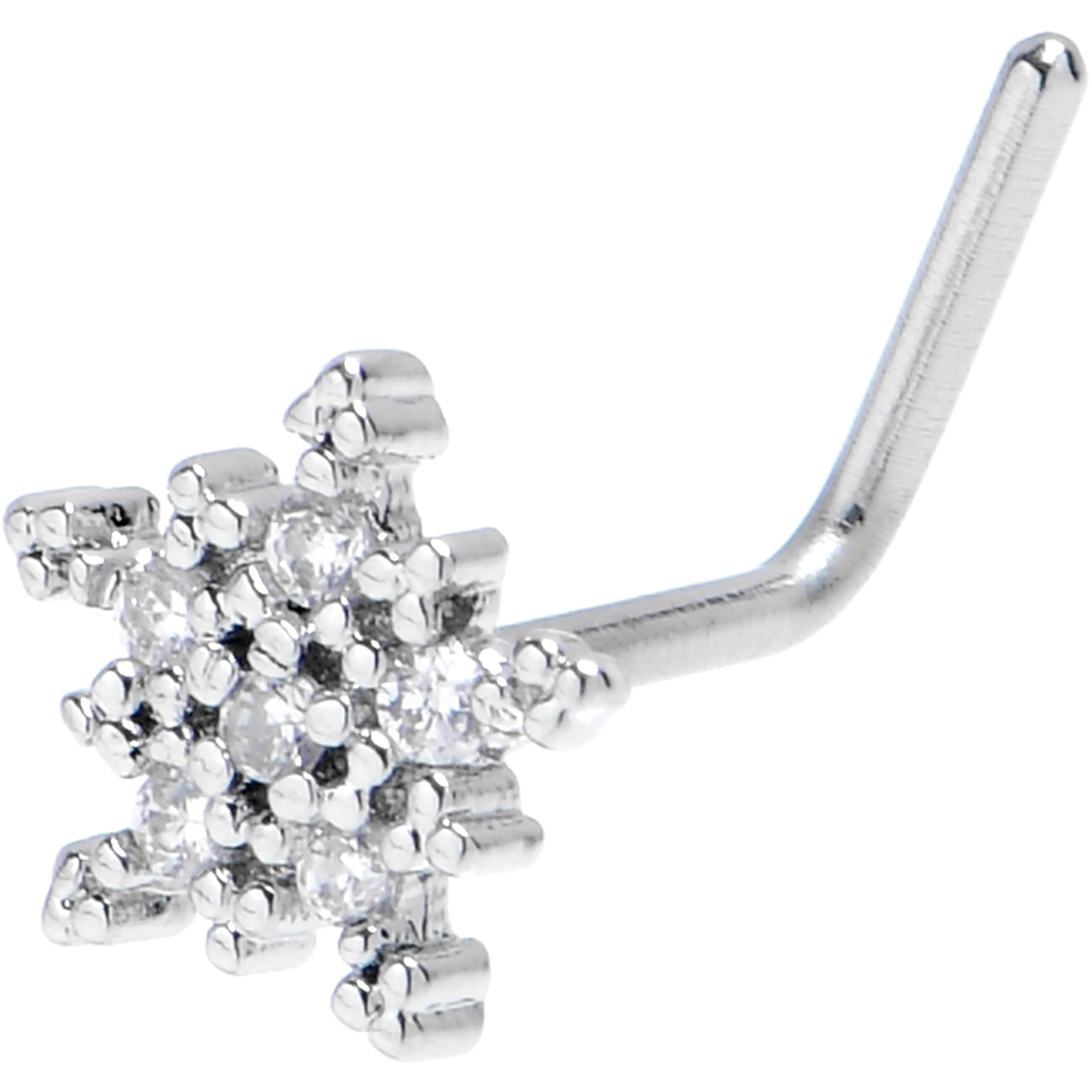 20 Gauge 7mm Clear Gem Classic Snowflake Christmas L Shape Nose Ring