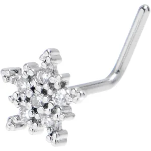 20 Gauge 7mm Clear Gem Classic Snowflake Christmas L Shape Nose Ring