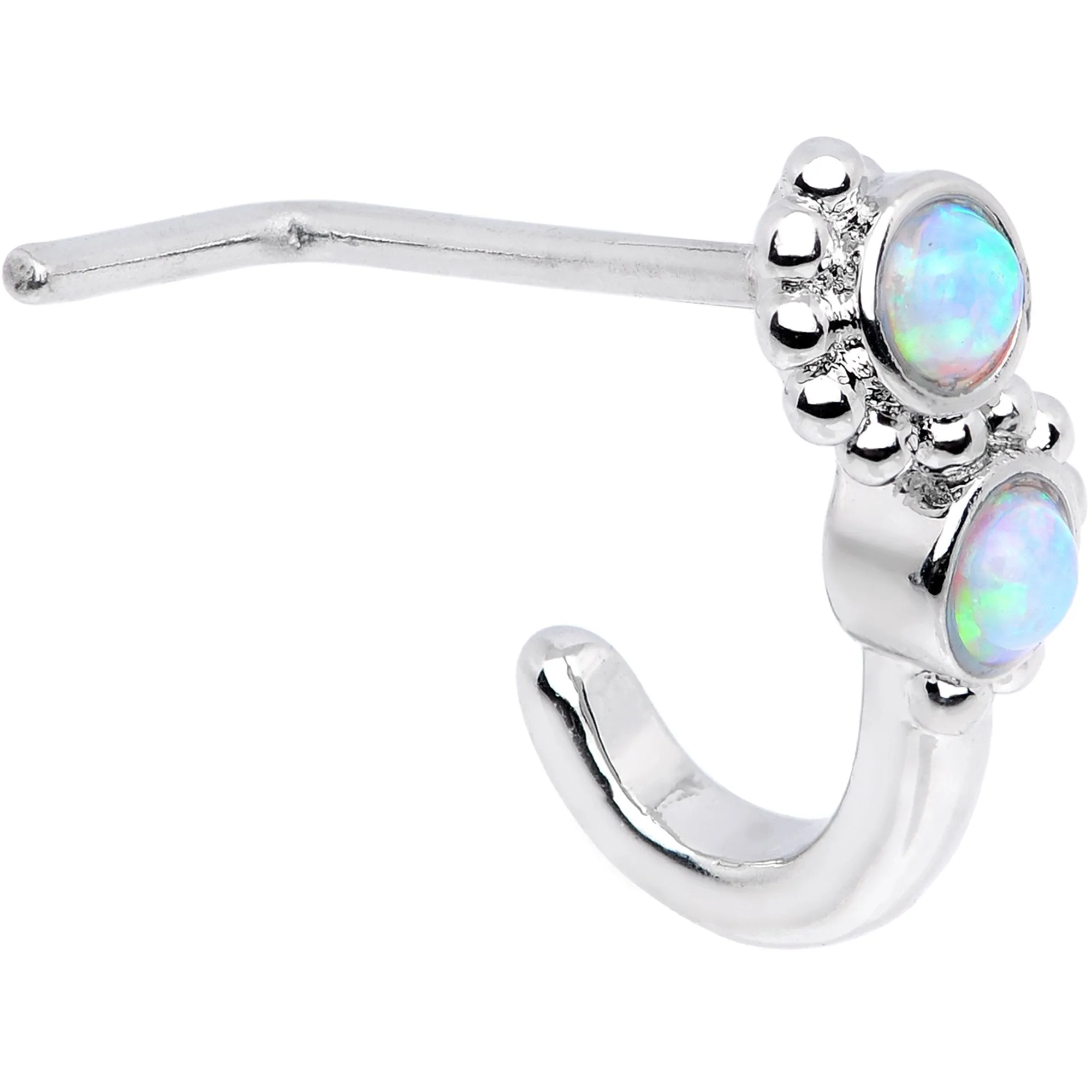 20 Gauge White Faux Opal Swirl Faux Hoop L Shaped Nose Ring