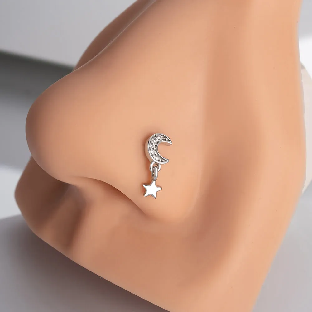 20G Moon & Star L Shape Nostril Stud