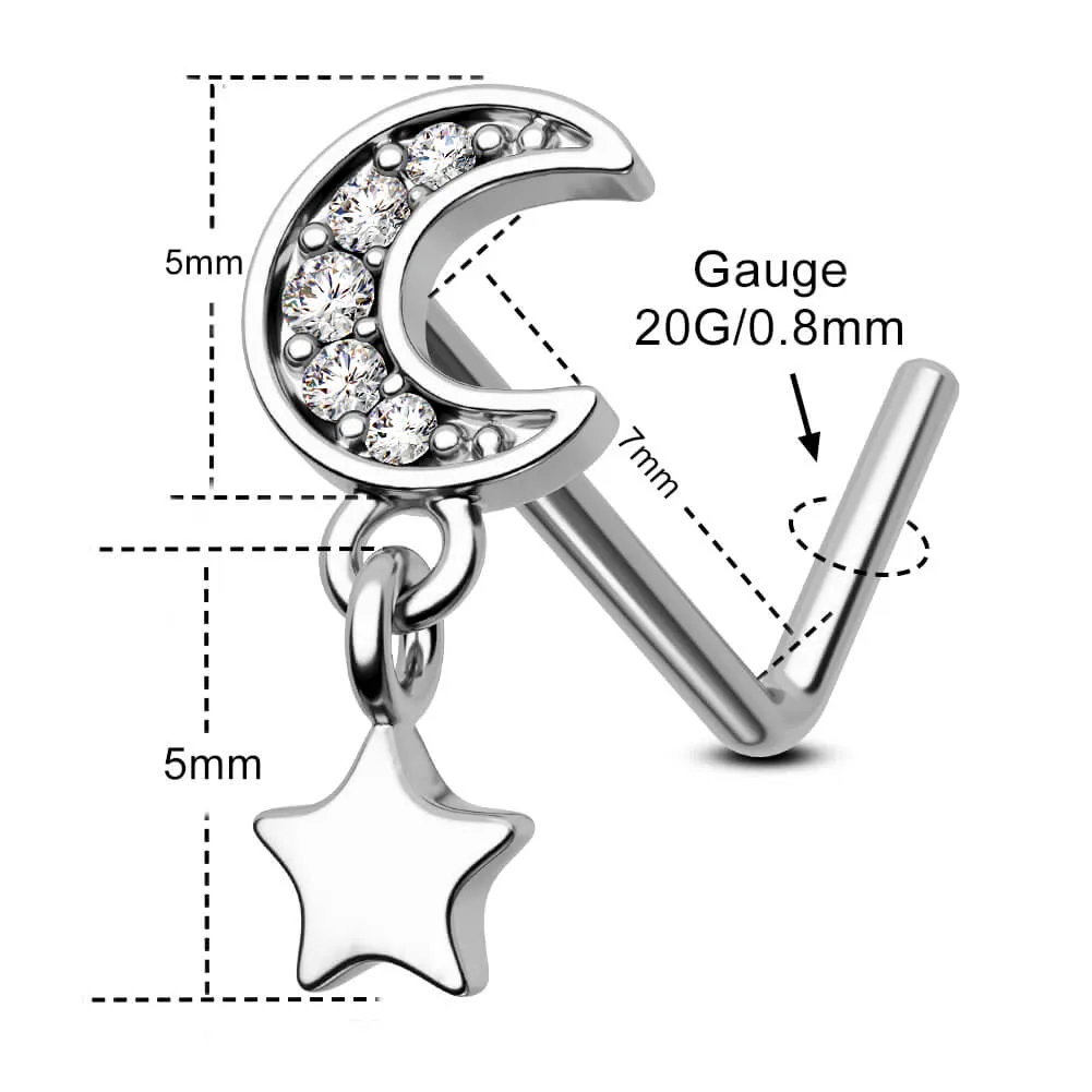 20G Moon & Star L Shape Nostril Stud