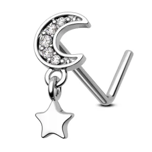 20G Moon & Star L Shape Nostril Stud