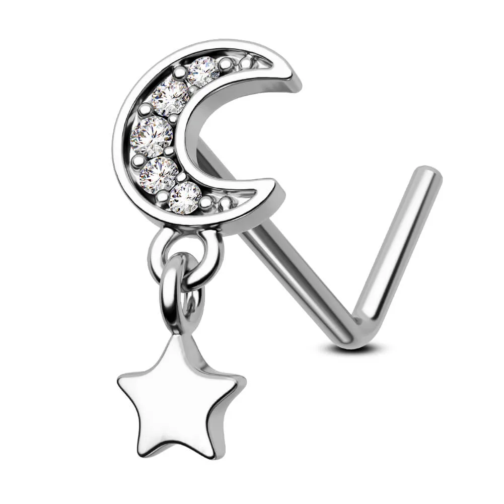 20G Moon & Star L Shape Nostril Stud