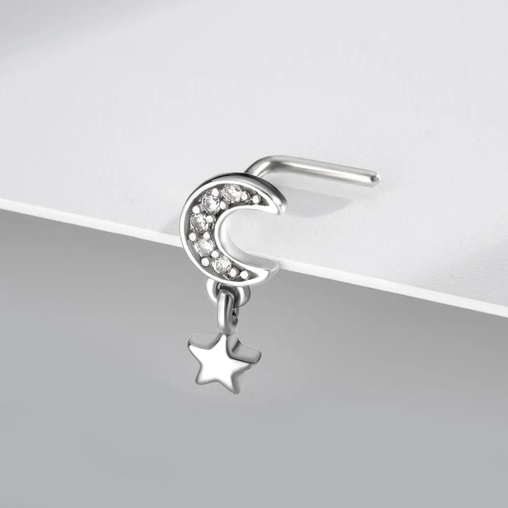 20G Moon & Star L Shape Nostril Stud