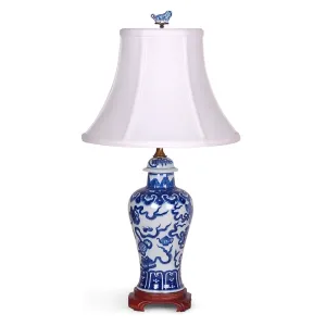 22" Blue & White Eight Treasures Temple Jar Table Lamp