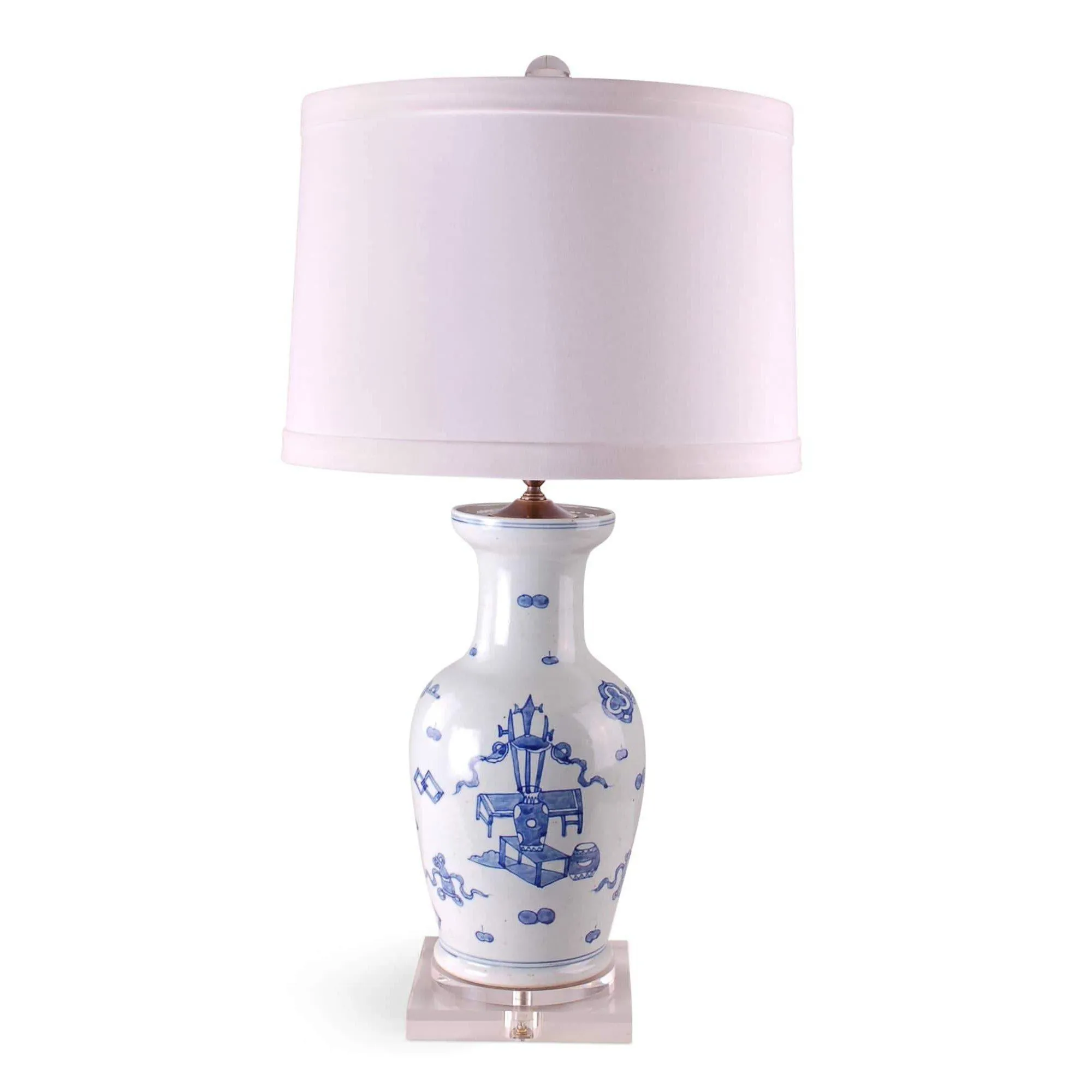 31" Blue & White Eight Treasures Baluster Vase Lamp