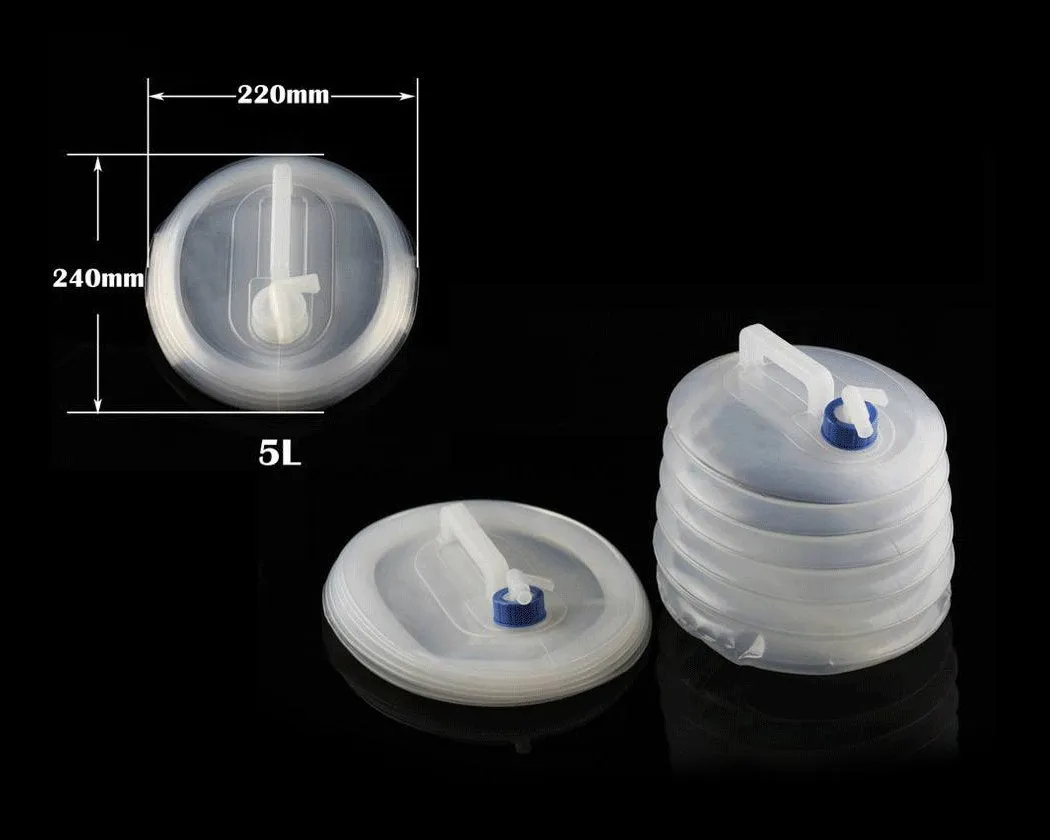 5L Collapsible Camping Water Container with Tap - Transparent