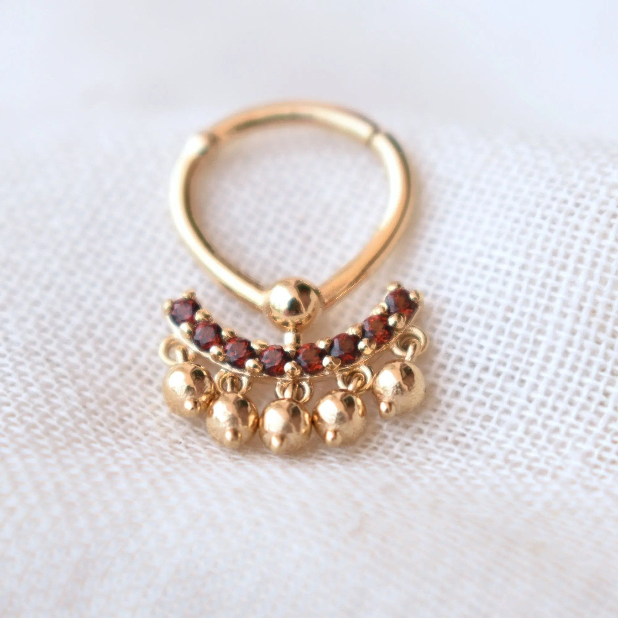 6 8 10mm Natural Garnet Clicker with Dangling Gold Balls