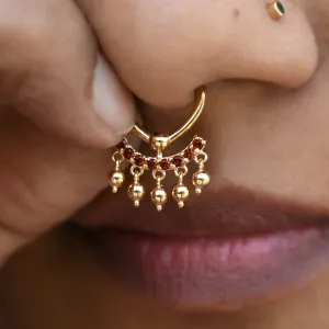 6 8 10mm Natural Garnet Clicker with Dangling Gold Balls