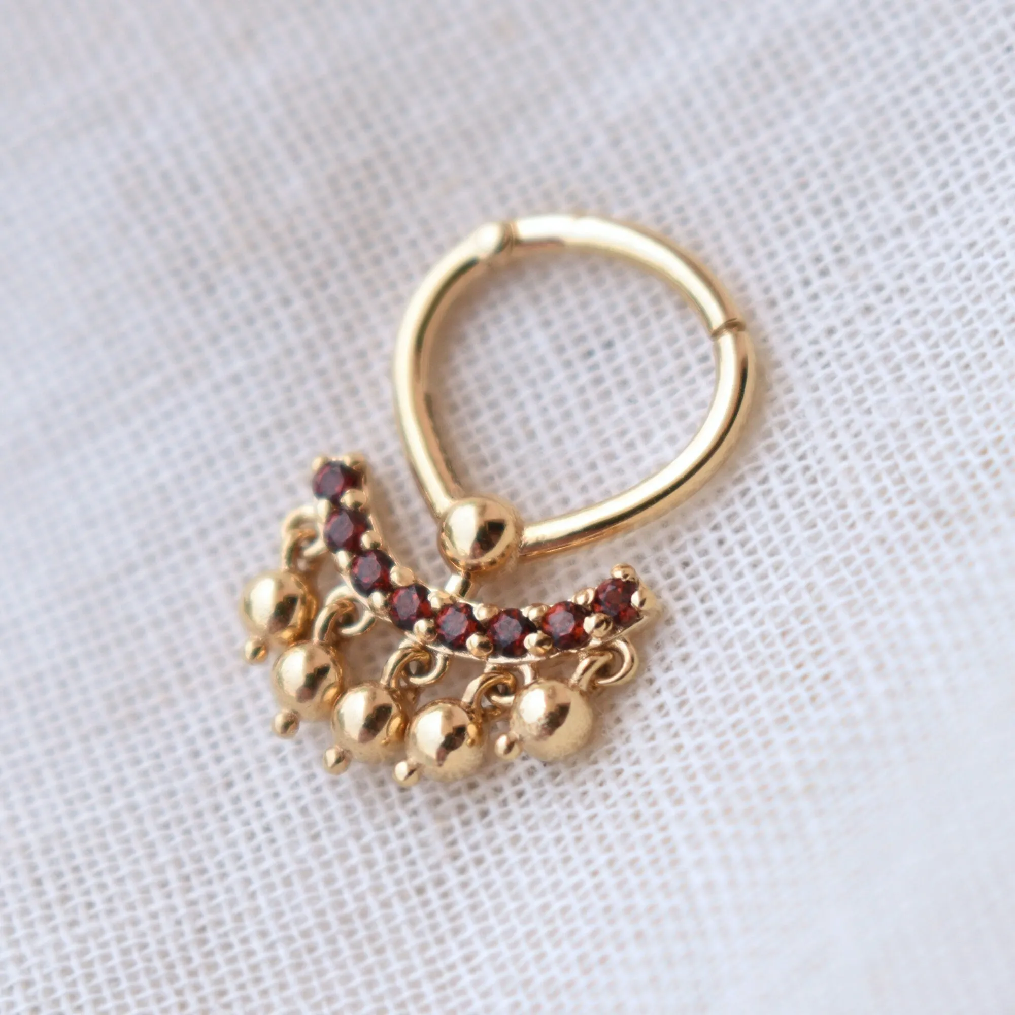 6 8 10mm Natural Garnet Clicker with Dangling Gold Balls
