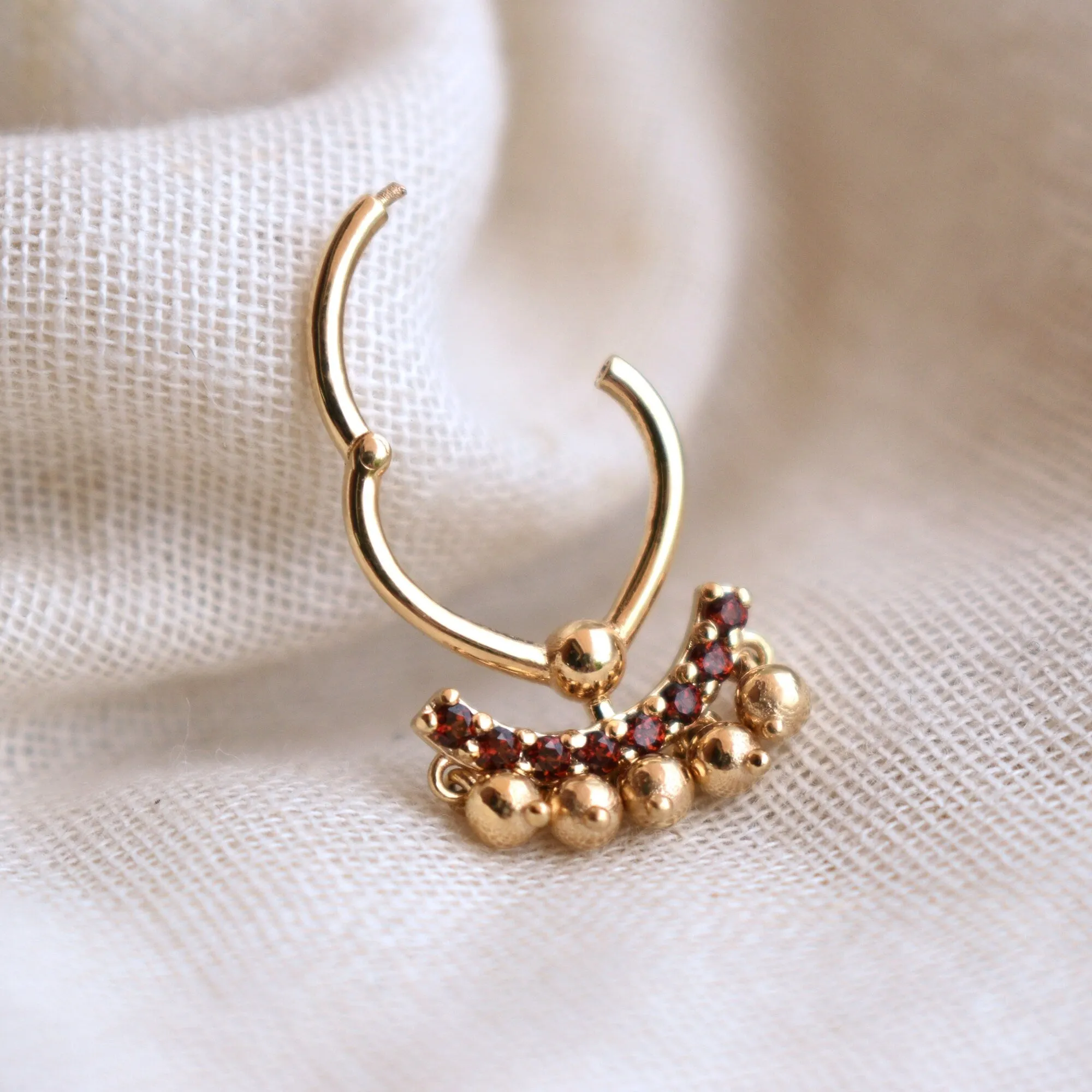 6 8 10mm Natural Garnet Clicker with Dangling Gold Balls