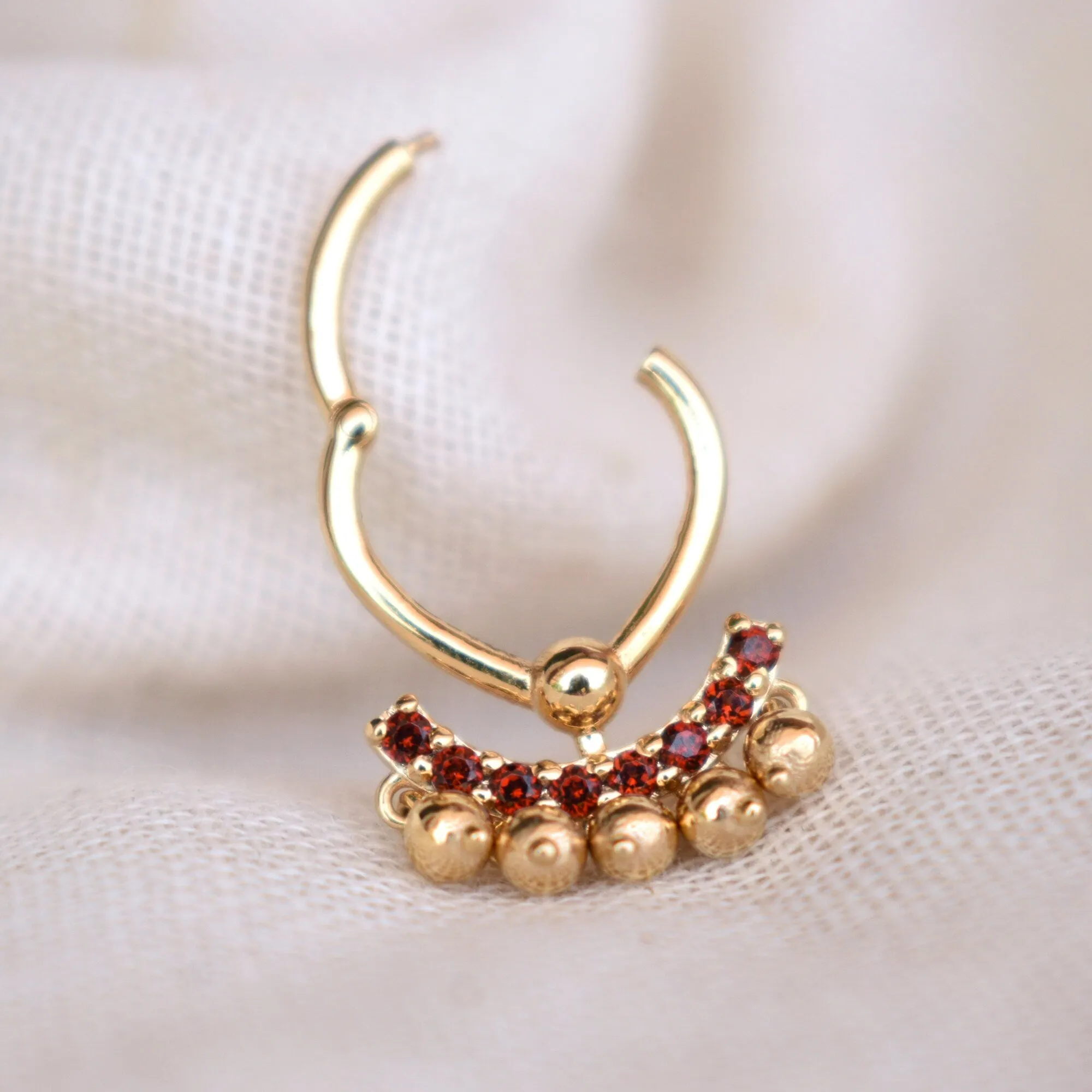 6 8 10mm Natural Garnet Clicker with Dangling Gold Balls