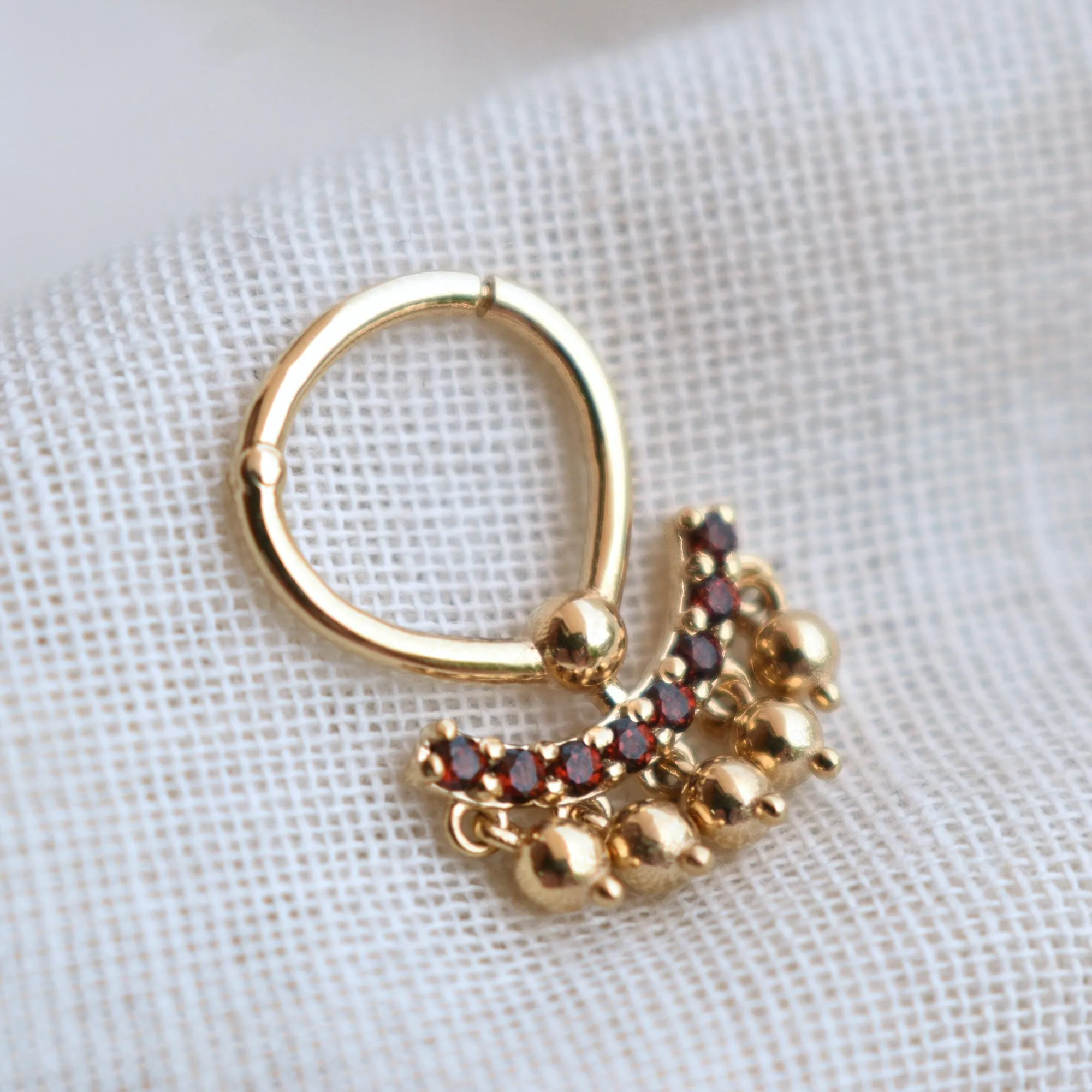 6 8 10mm Natural Garnet Clicker with Dangling Gold Balls