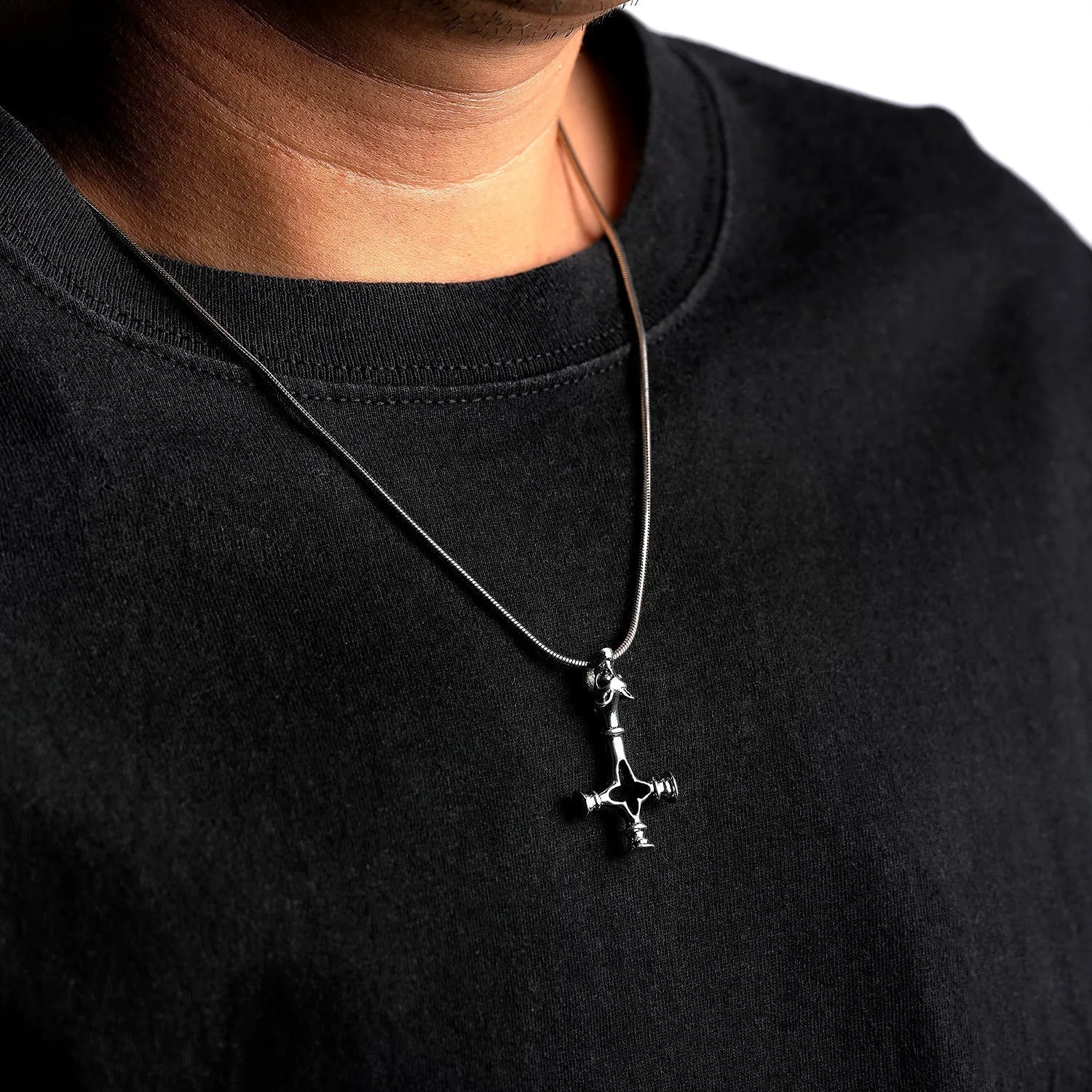925 Sterling Silver Wolf Cross Pendant (Medium)