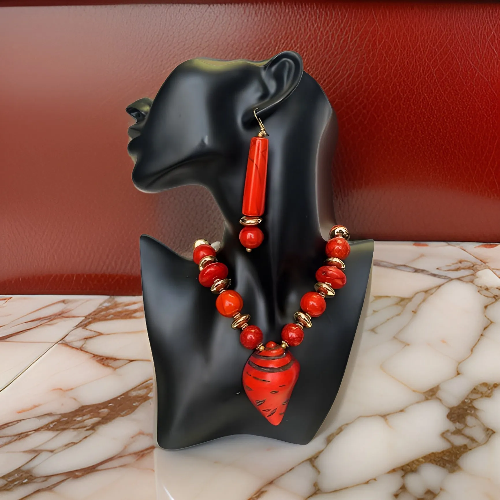 African Bone Shell Pendent Beaded Necklace & Earring Set