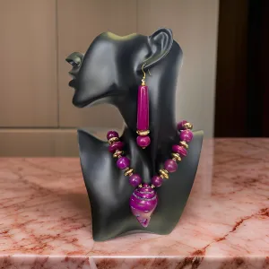 African Bone Shell Pendent Beaded Necklace & Earring Set