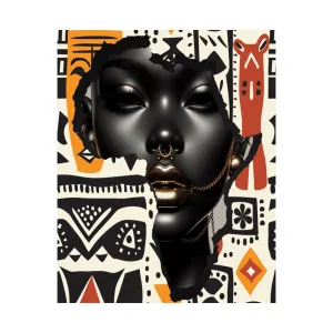 Afrocentric Tribal Print with Black Woman in Gold Accents