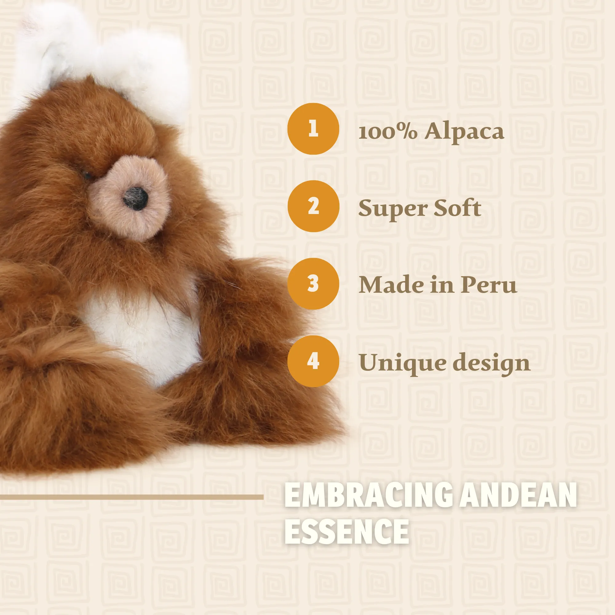 Alpaca Stuffed Bear (White & Brown Fur)
