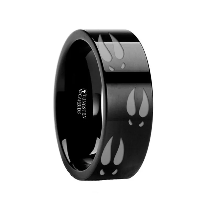 Animal Design Ring - Deer Print - Deer Track -  Laser Engraved - Flat Tungsten Ring - 4mm - 6mm - 8mm - 10mm - 12mm