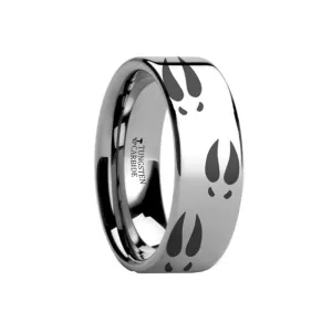 Animal Design Ring - Deer Print - Deer Track -  Laser Engraved - Flat Tungsten Ring - 4mm - 6mm - 8mm - 10mm - 12mm