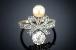 ANTIQUE FRENCH EDWARDIAN DIAMOND AND PEARL RING