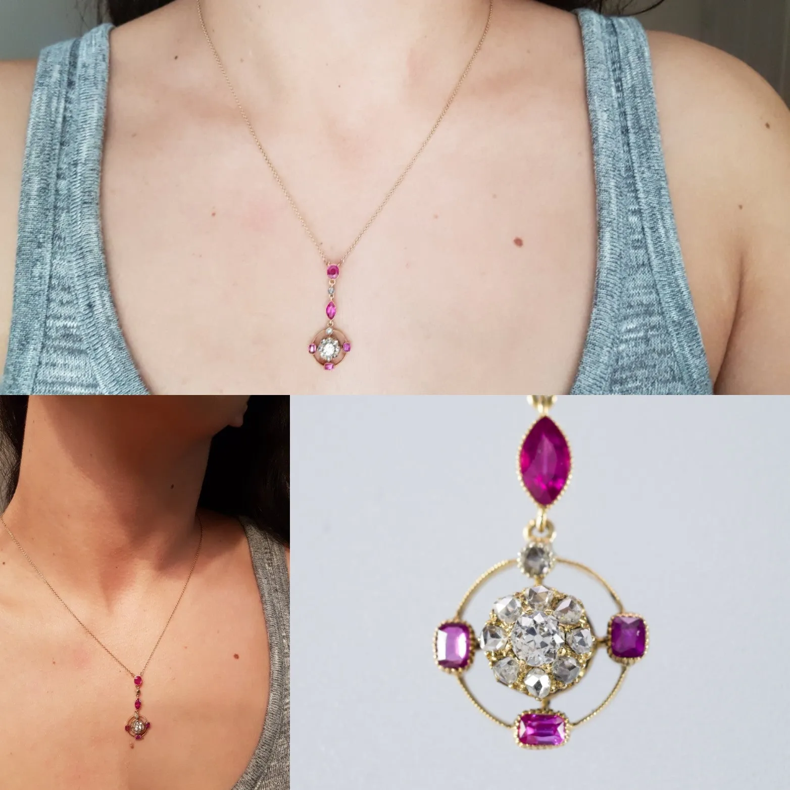 ANTIQUE RUBY AND DIAMOND NECKLACE IN YELLOW GOLD