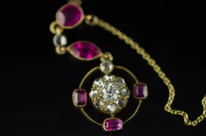 ANTIQUE RUBY AND DIAMOND NECKLACE IN YELLOW GOLD