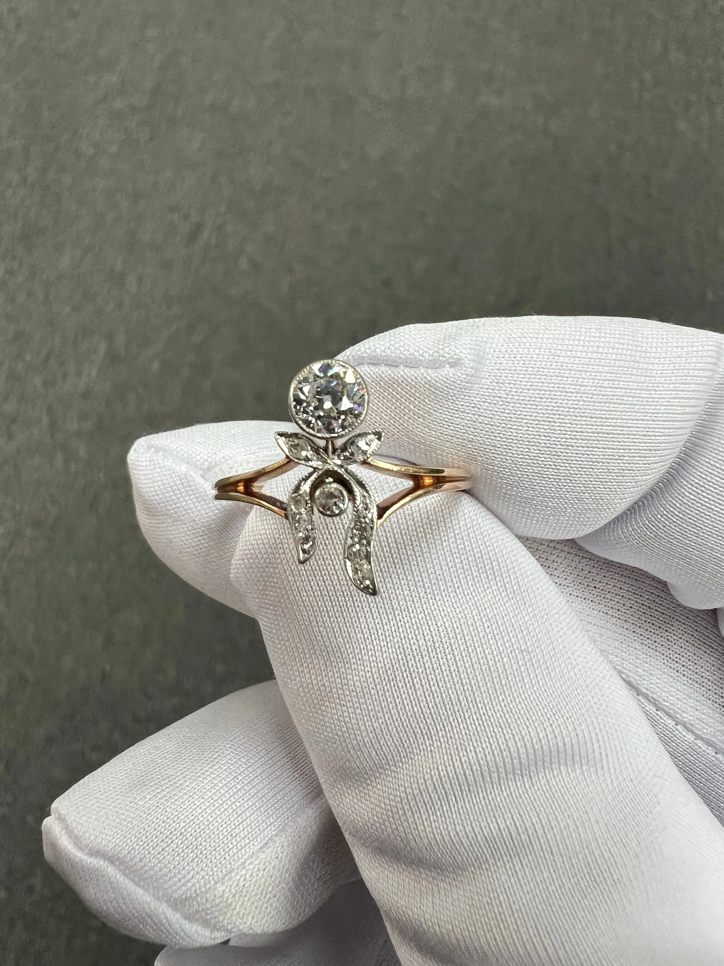 Antique Russian Diamond Yellow Gold Engagement Ring Circa 1910
