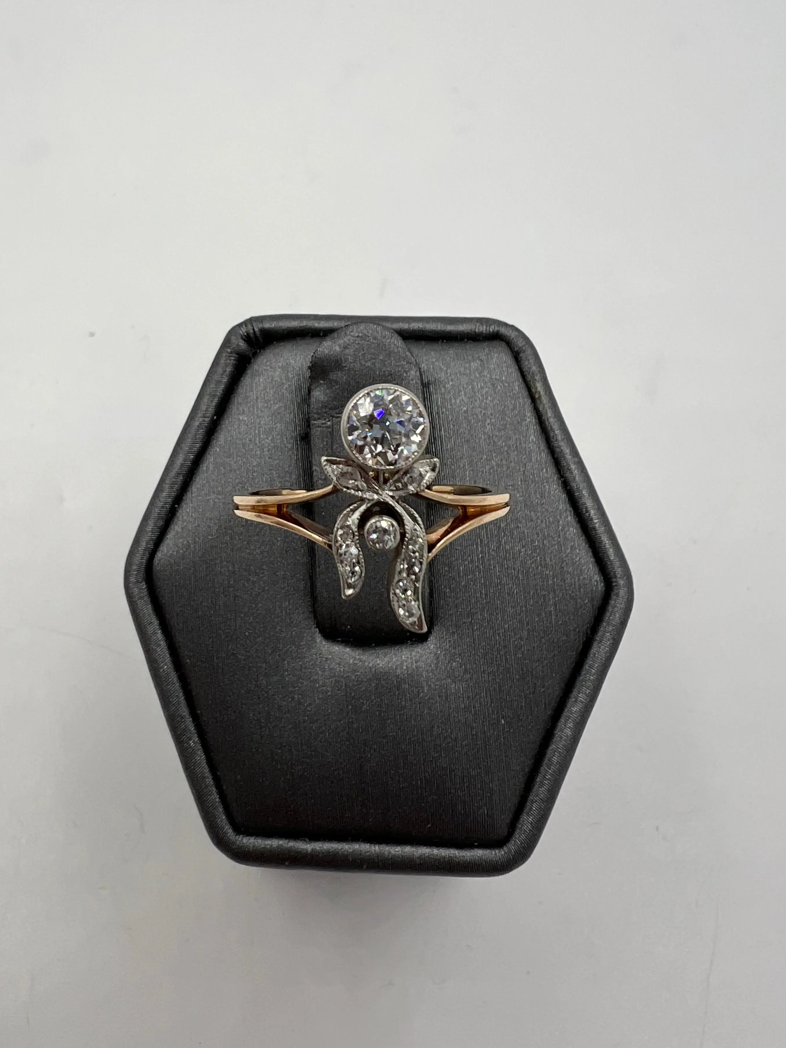 Antique Russian Diamond Yellow Gold Engagement Ring Circa 1910