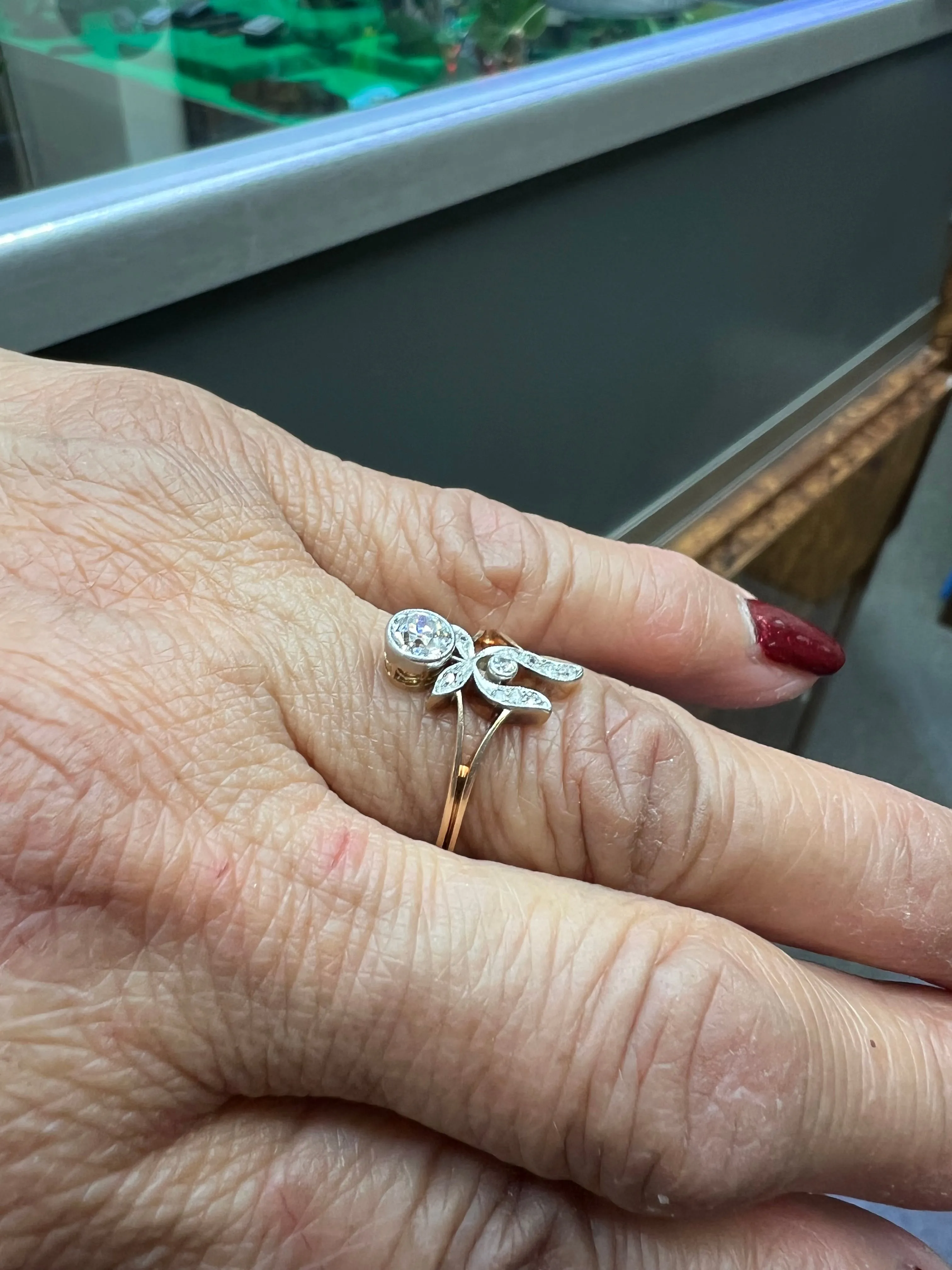 Antique Russian Diamond Yellow Gold Engagement Ring Circa 1910