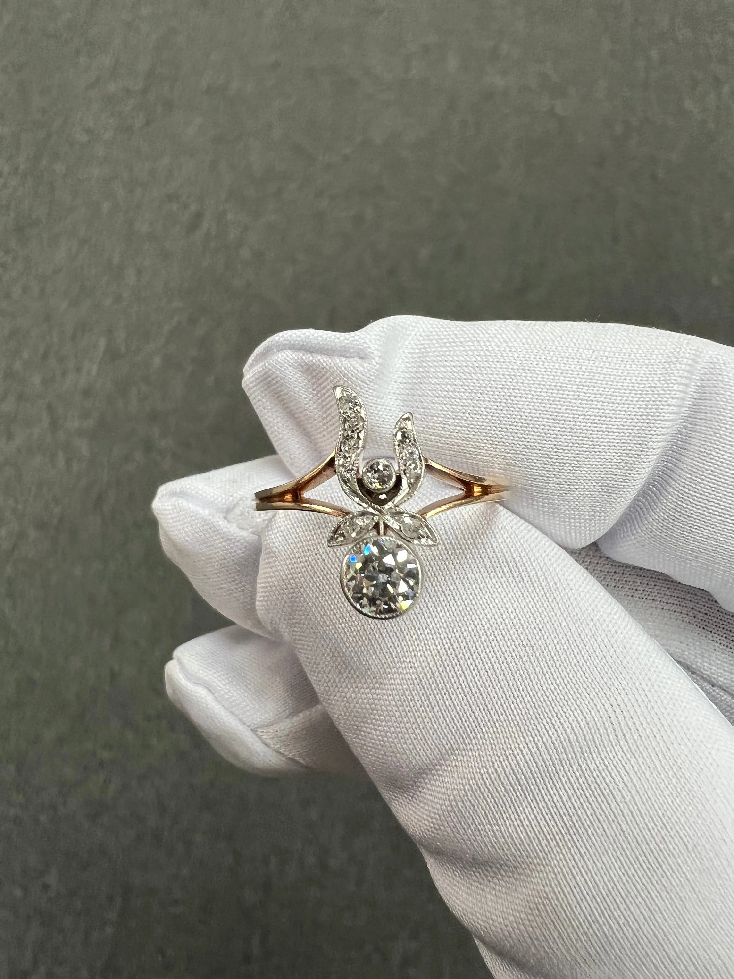 Antique Russian Diamond Yellow Gold Engagement Ring Circa 1910