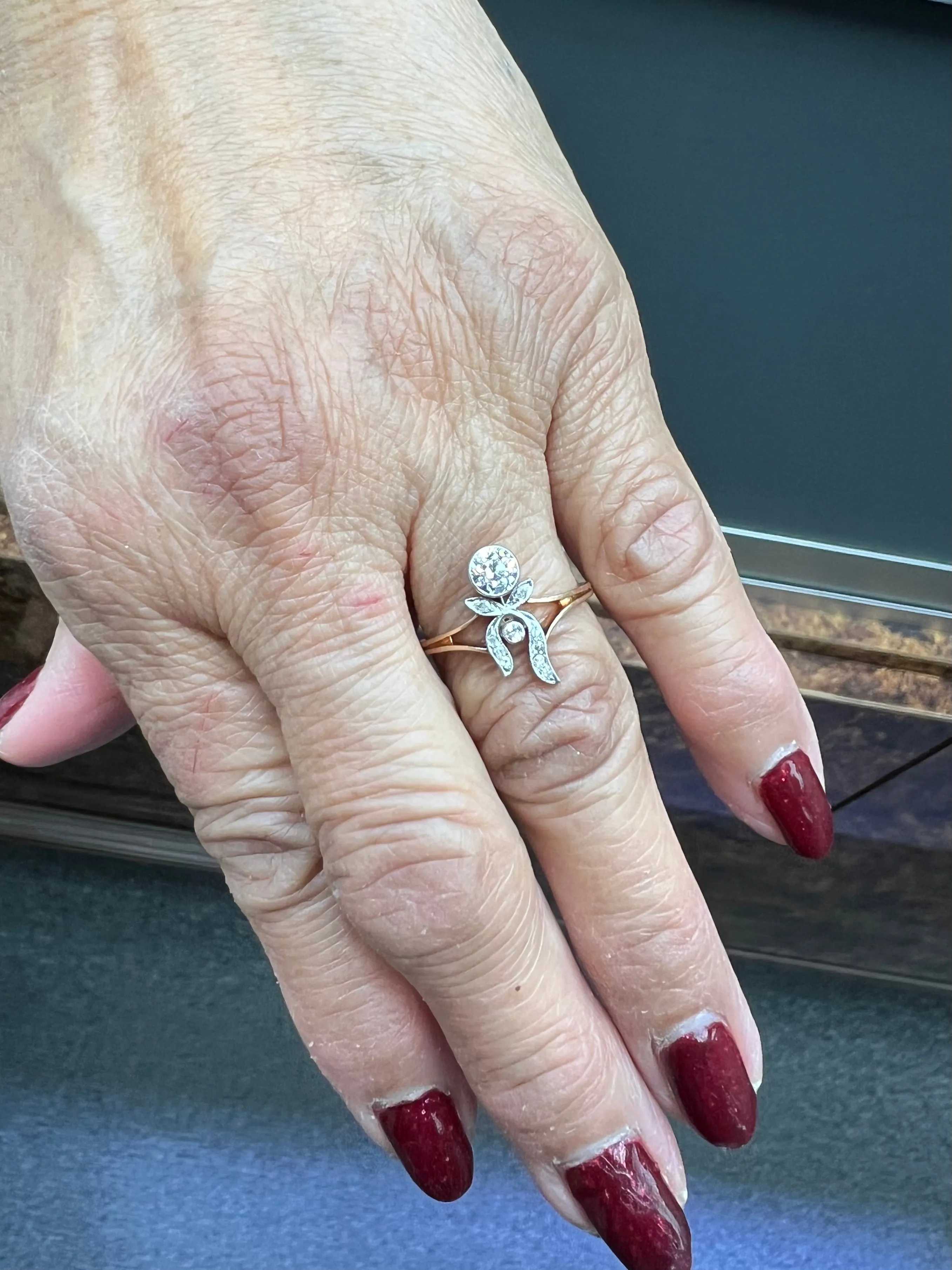 Antique Russian Diamond Yellow Gold Engagement Ring Circa 1910