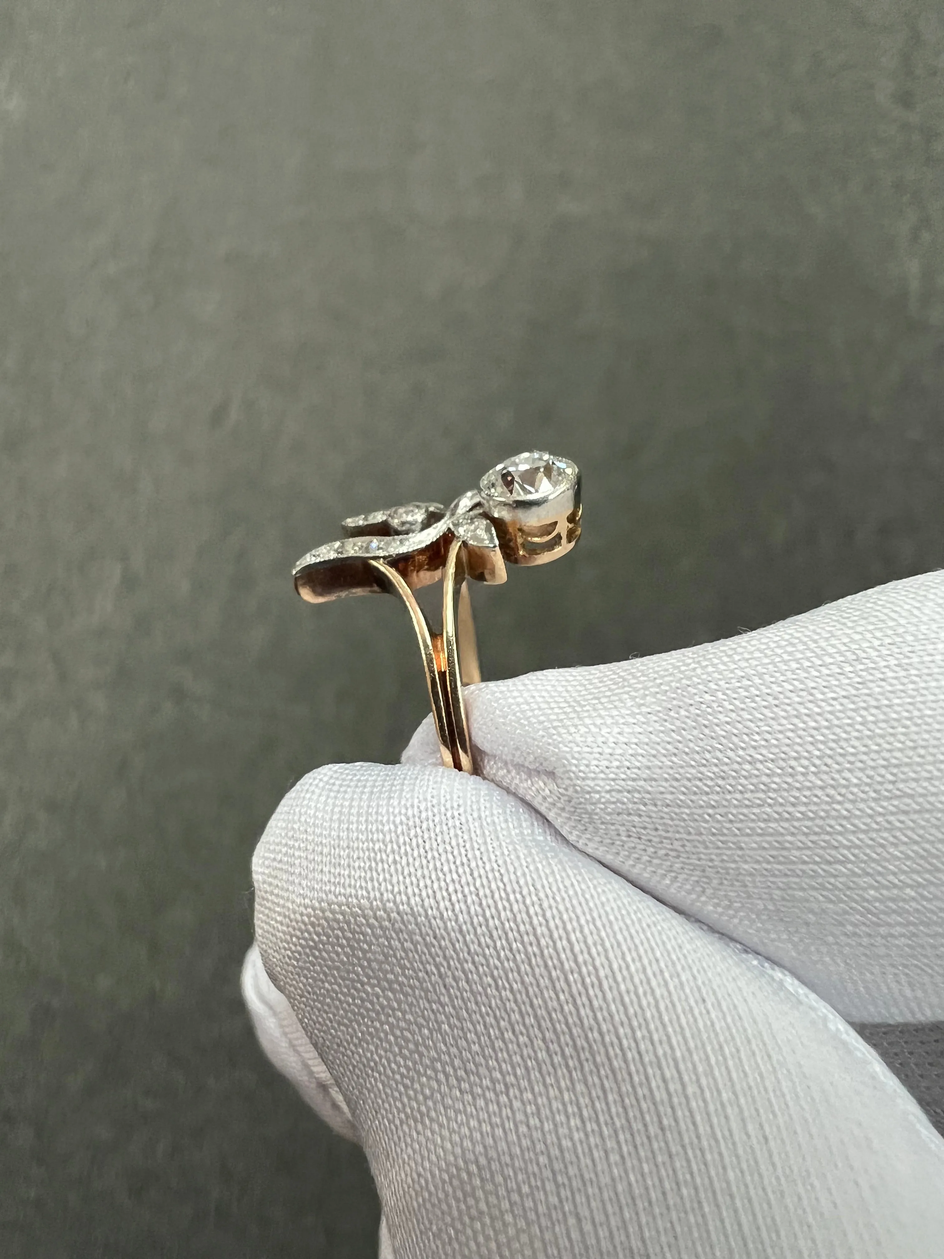 Antique Russian Diamond Yellow Gold Engagement Ring Circa 1910