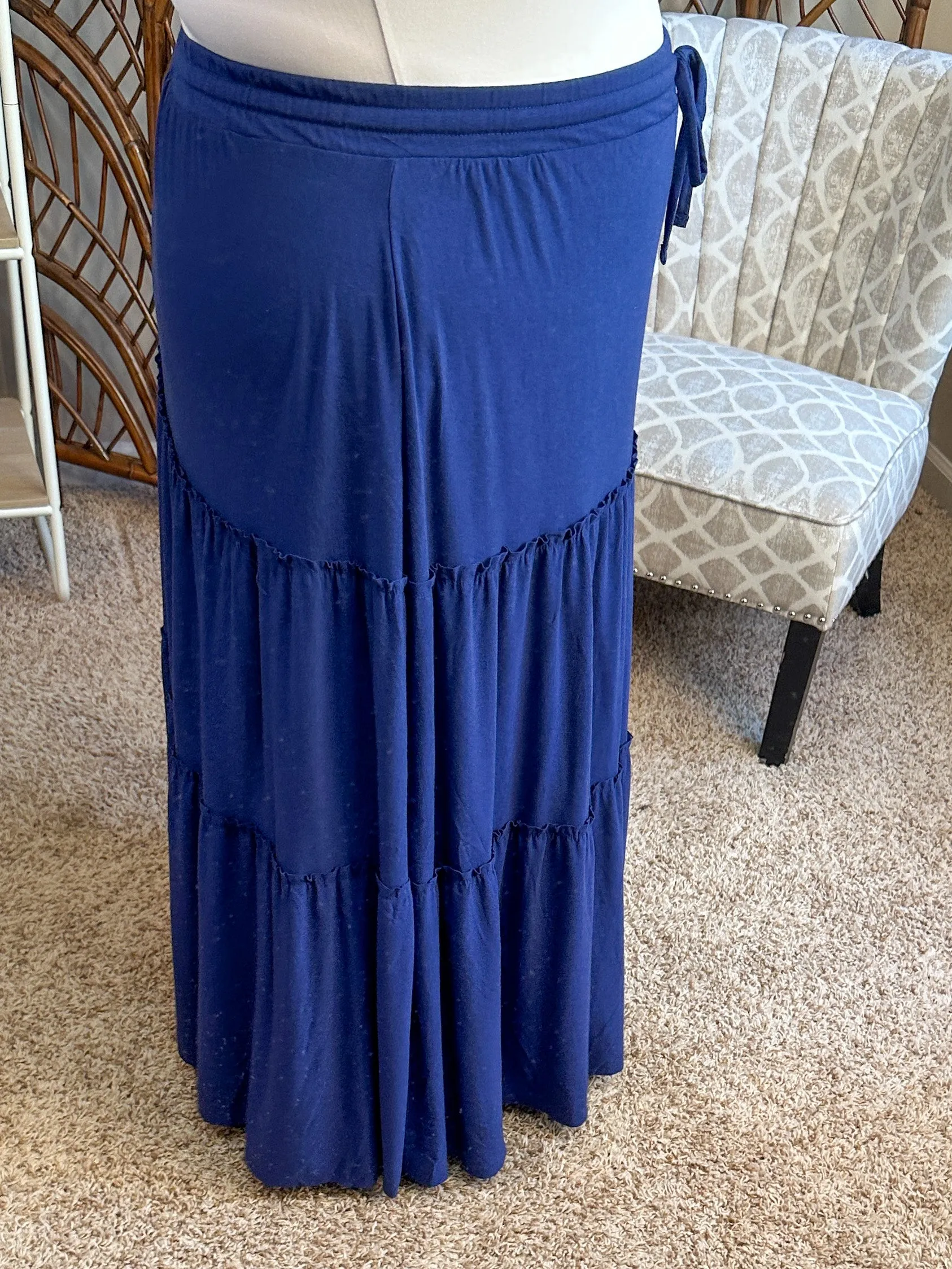 Around the Town Tiered Maxi Skirt - Light Navy