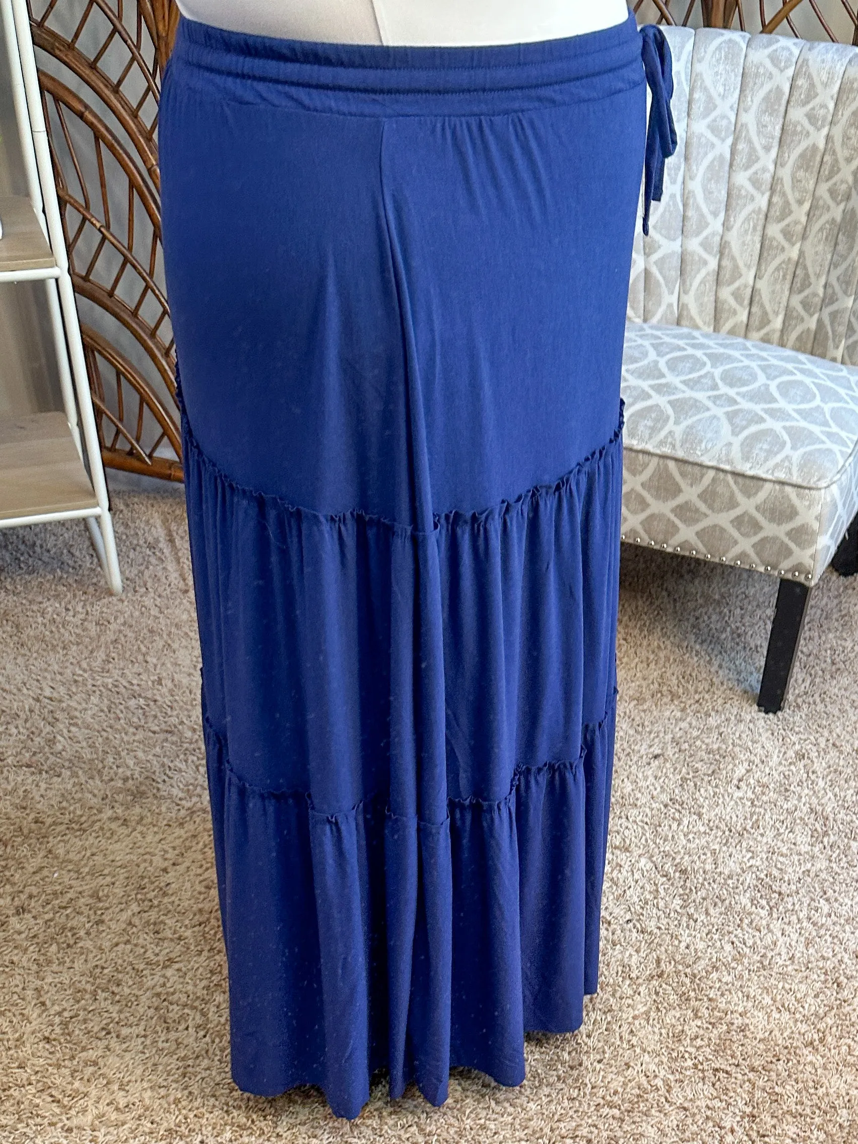 Around the Town Tiered Maxi Skirt - Light Navy