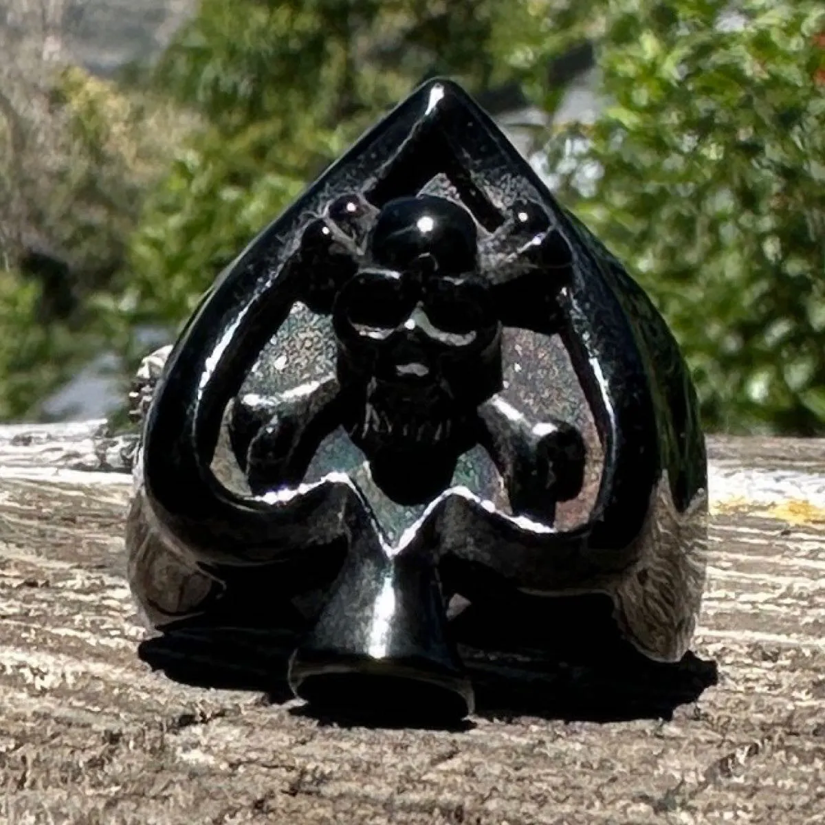 BLACK 'Death of Spades' Big & Bold Spade Ring With Skull & Crossbones (#671black)