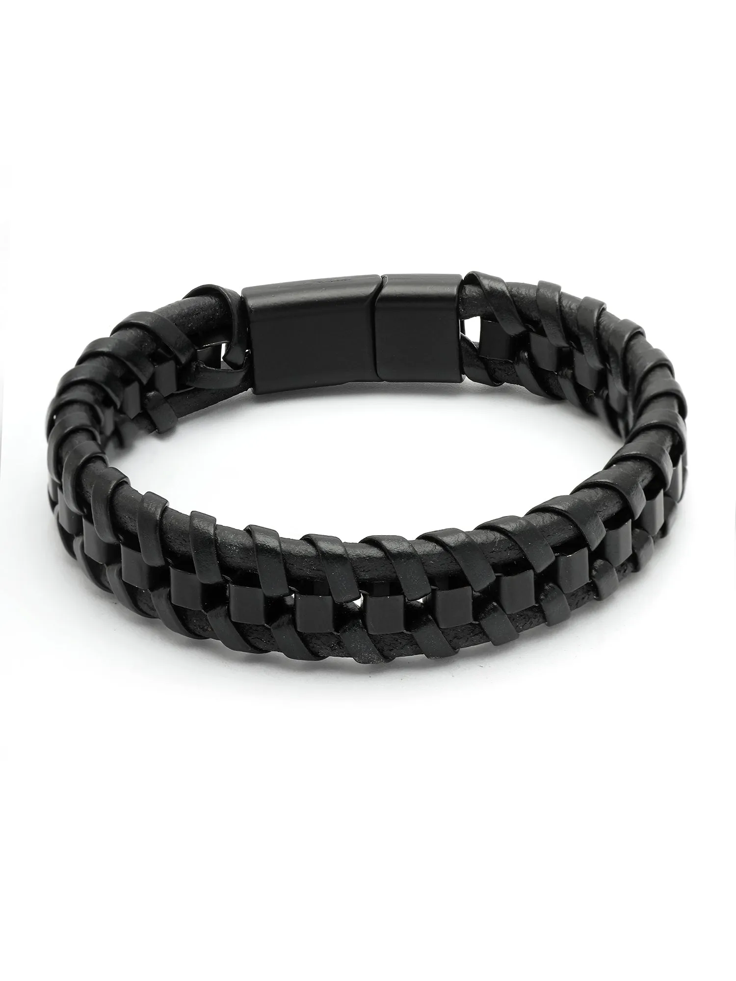 Bohey by KARATCART Black and Silver Link Bracelet for Men