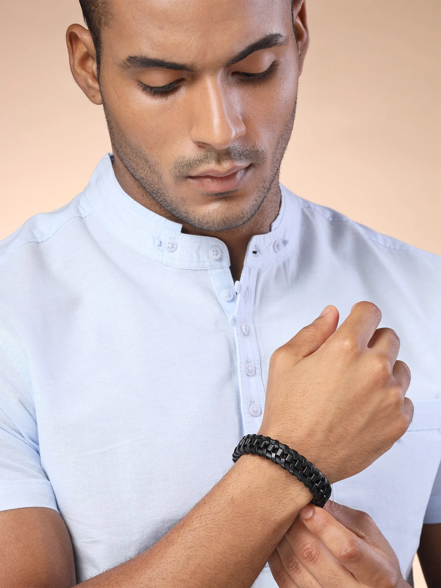 Bohey by KARATCART Black and Silver Link Bracelet for Men