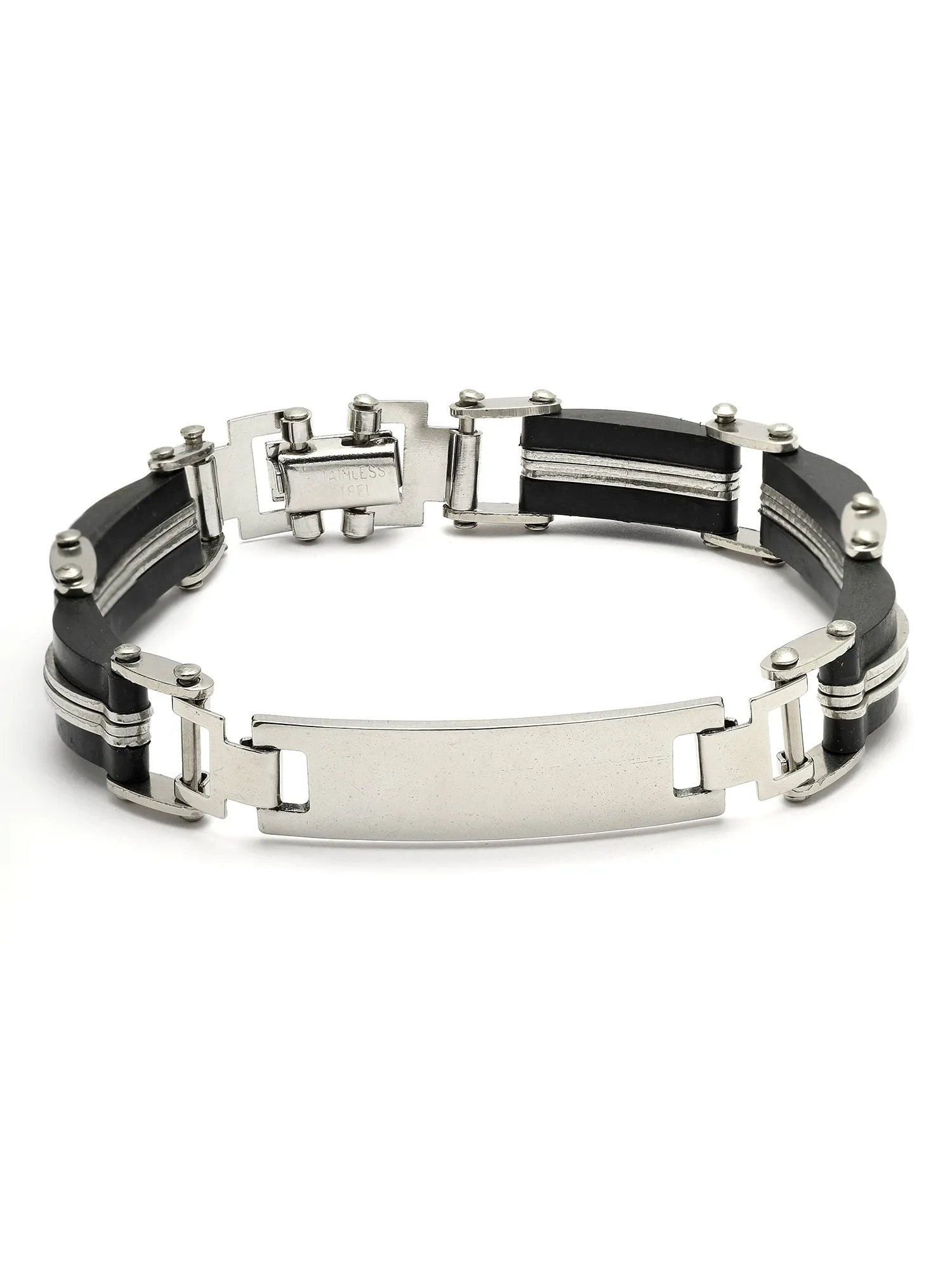 Bohey by KARATCART Black and Silver Link Bracelet for Men