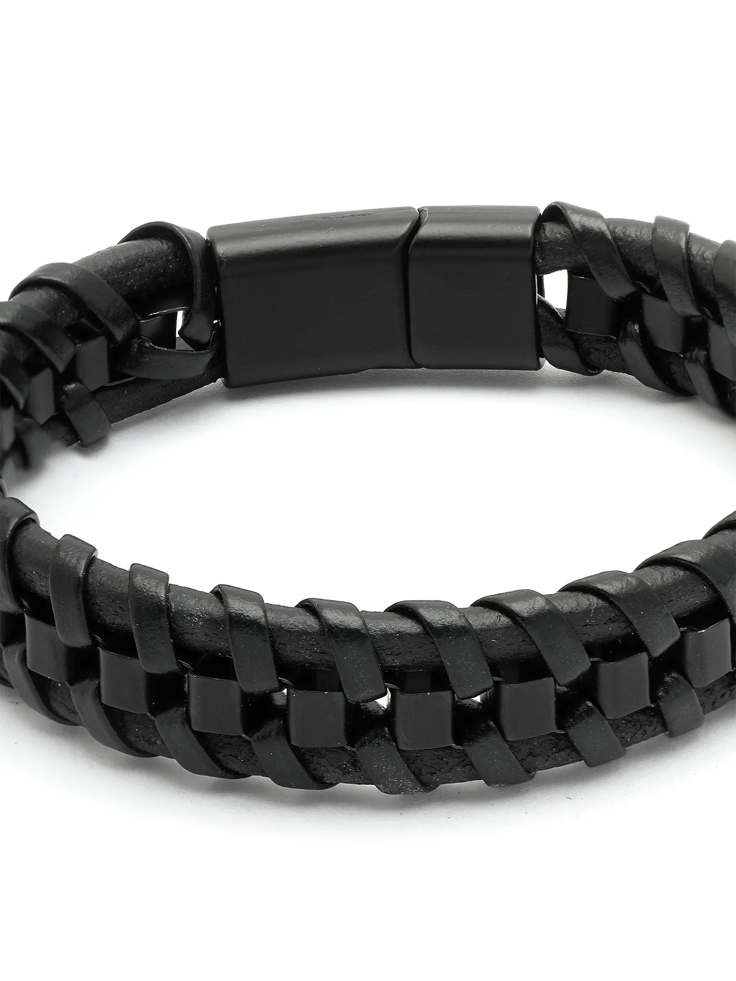 Bohey by KARATCART Black and Silver Link Bracelet for Men