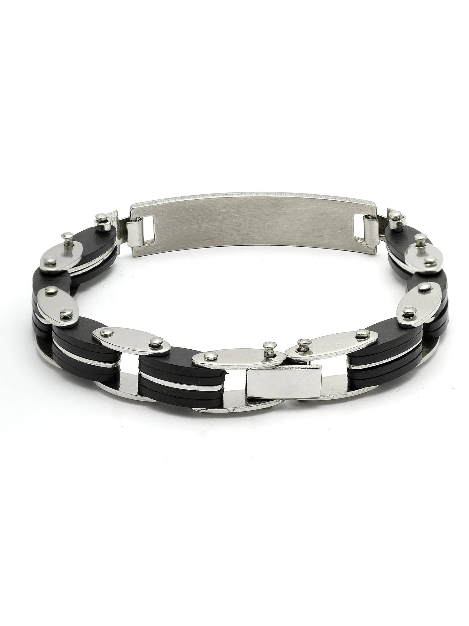 Bohey by KARATCART Black and Silver Link Bracelet for Men